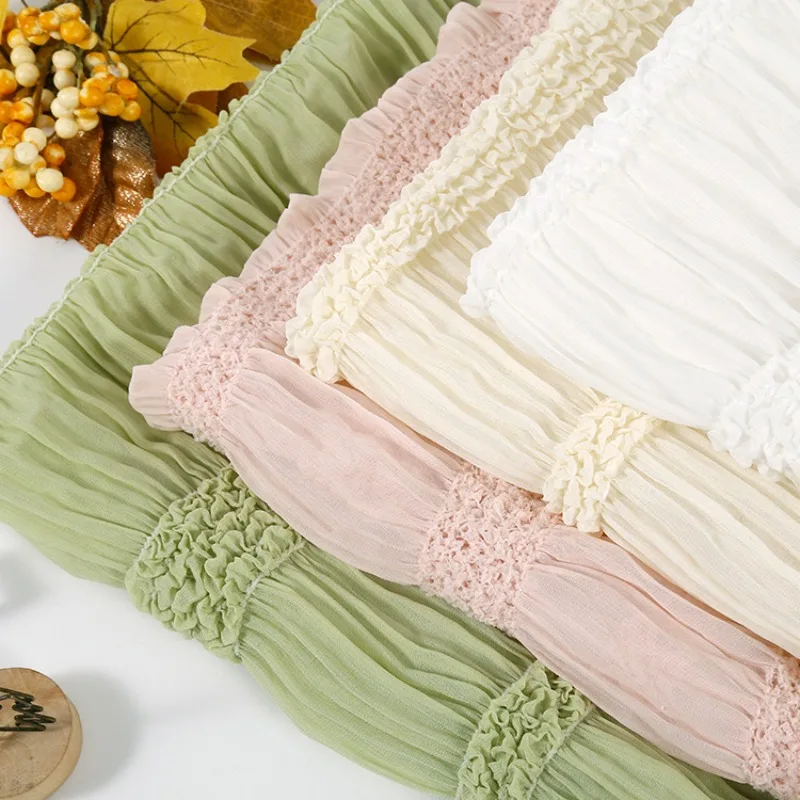 

New Fungus Lace Striped Elastic Pleated Embroidered Fabric Dress Women's Wedding Dress Chiffon Fabric Sewing