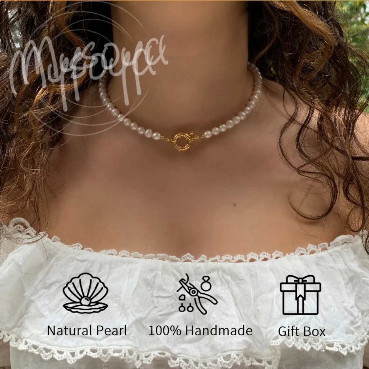 

MYSOYA 5-6 мм ожерелье из натурального пресноводного жемчуга с морской застежкой, подарочная коробка, ювелирные изделия унисекс, индивидуальный подарок на свадьбу, день рождения