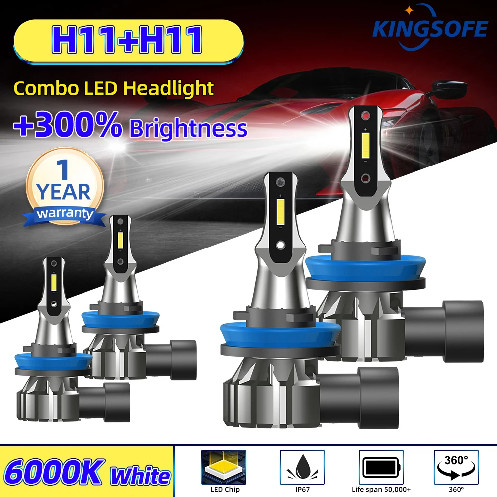 

29000LM H11+H11 LED Headlight Bulb 1:1 Size Wireless Fanless Fog Light Canbus Mini White 6000K CSP 3570 For Auto Lamp Spotlight