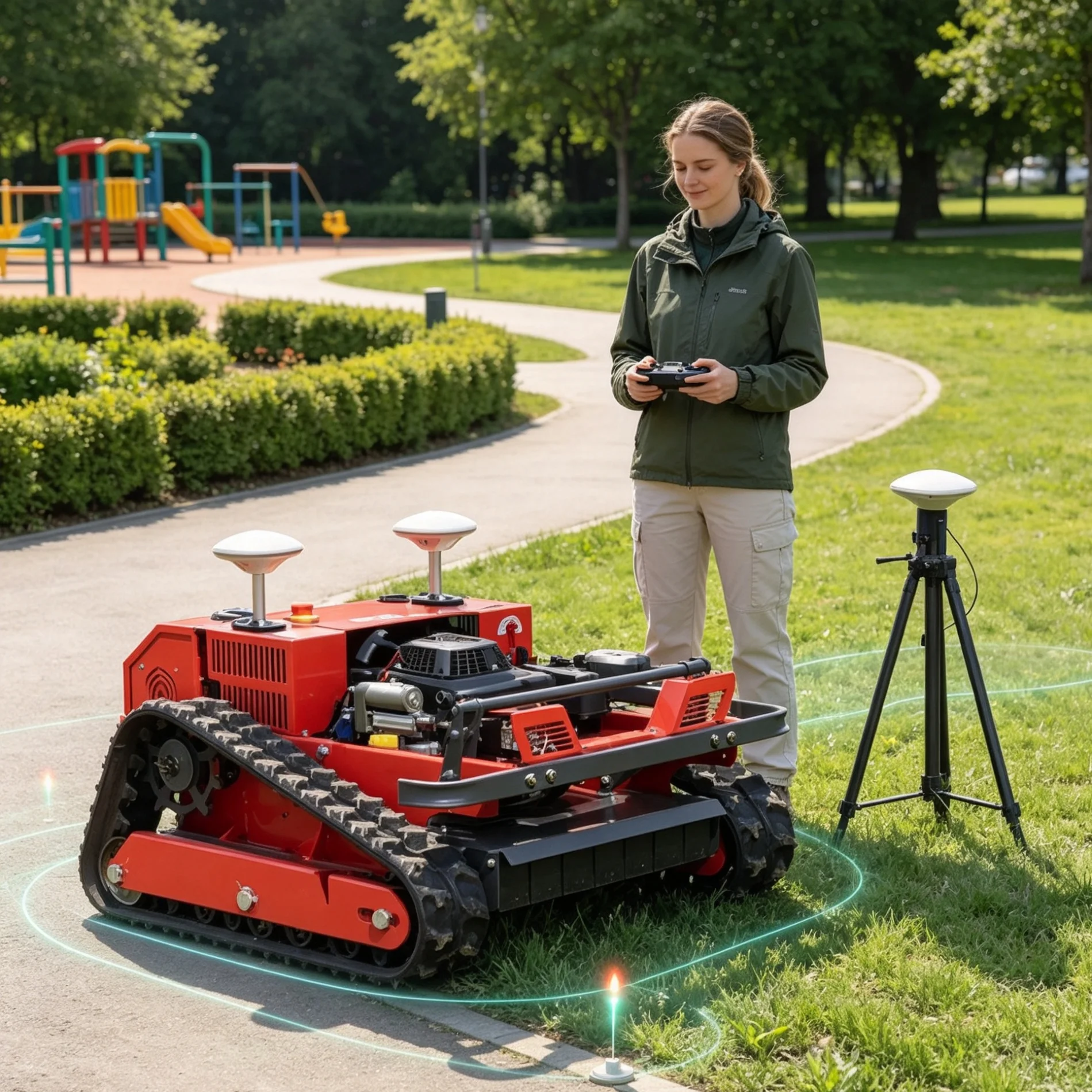 Customized Rural Highway Green Belt Red 550‑GPS Zero‑Turn Intelligent Lawn Mower, Remote‑Defined GPS Mowing Route For Long‑Strip
