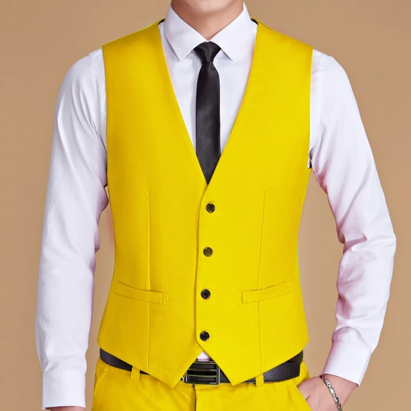 Men Vest White V Neck Solid Single Button Slim Business Formal Waistcoat Tweed Sleeveless Men Suit Vest