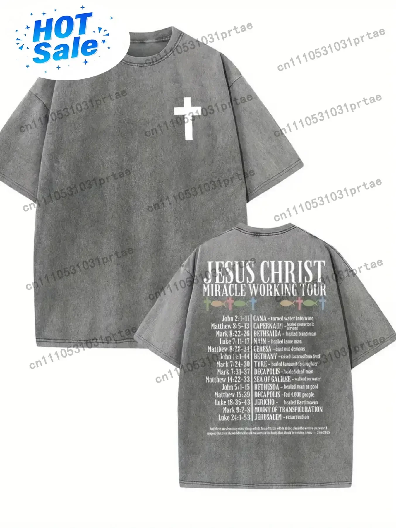 Lightweight Design Men'S Blue Jesus Christ Miracle Pattern T-shirt - High Quality Cotton Casual Round Neck Short Sleeve Summer O