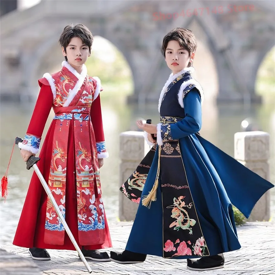 

Children Chinese Traditional Knight-errant Style Improved Hanfu Stage Costume Boy Fashion Handsome High Quality Kids Tang Sui