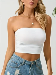 Women's Tank Top Cami Tank Top Solid Color Strapless, Off-the-shoulder Short Bodice Summer Sexy Backless Short Tank Top