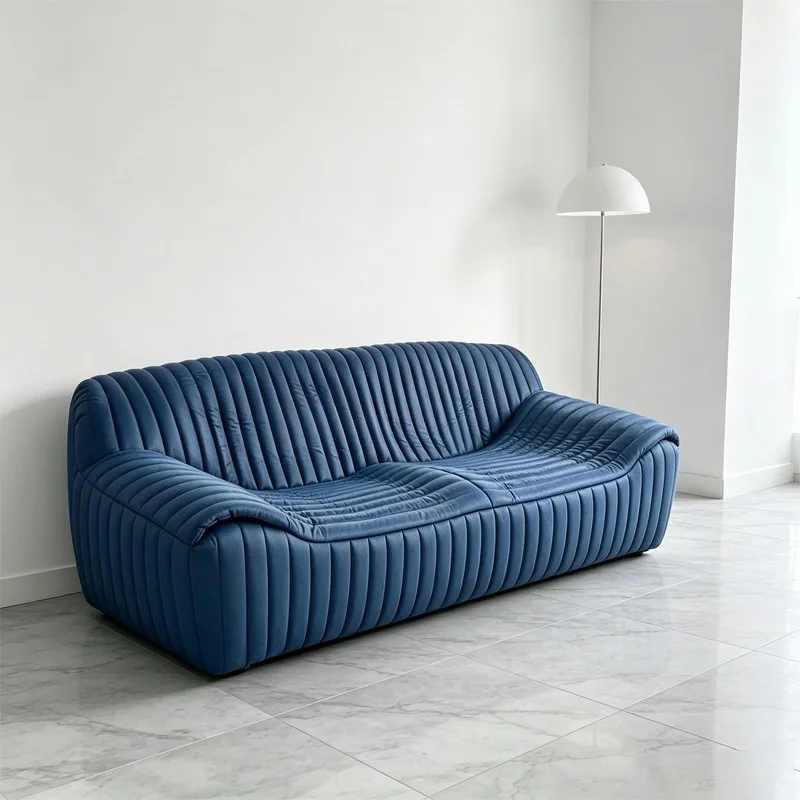 luxury medieval style living room straight row sofa modern homestay designer American retro oil wax leather wavy sofa chair