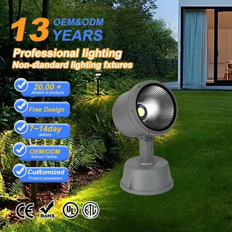 30W COB LED Flood Light IP65 Waterproof Outdoor Spotlight for Garden with 60 Beam Angle and Light Sensor Control
