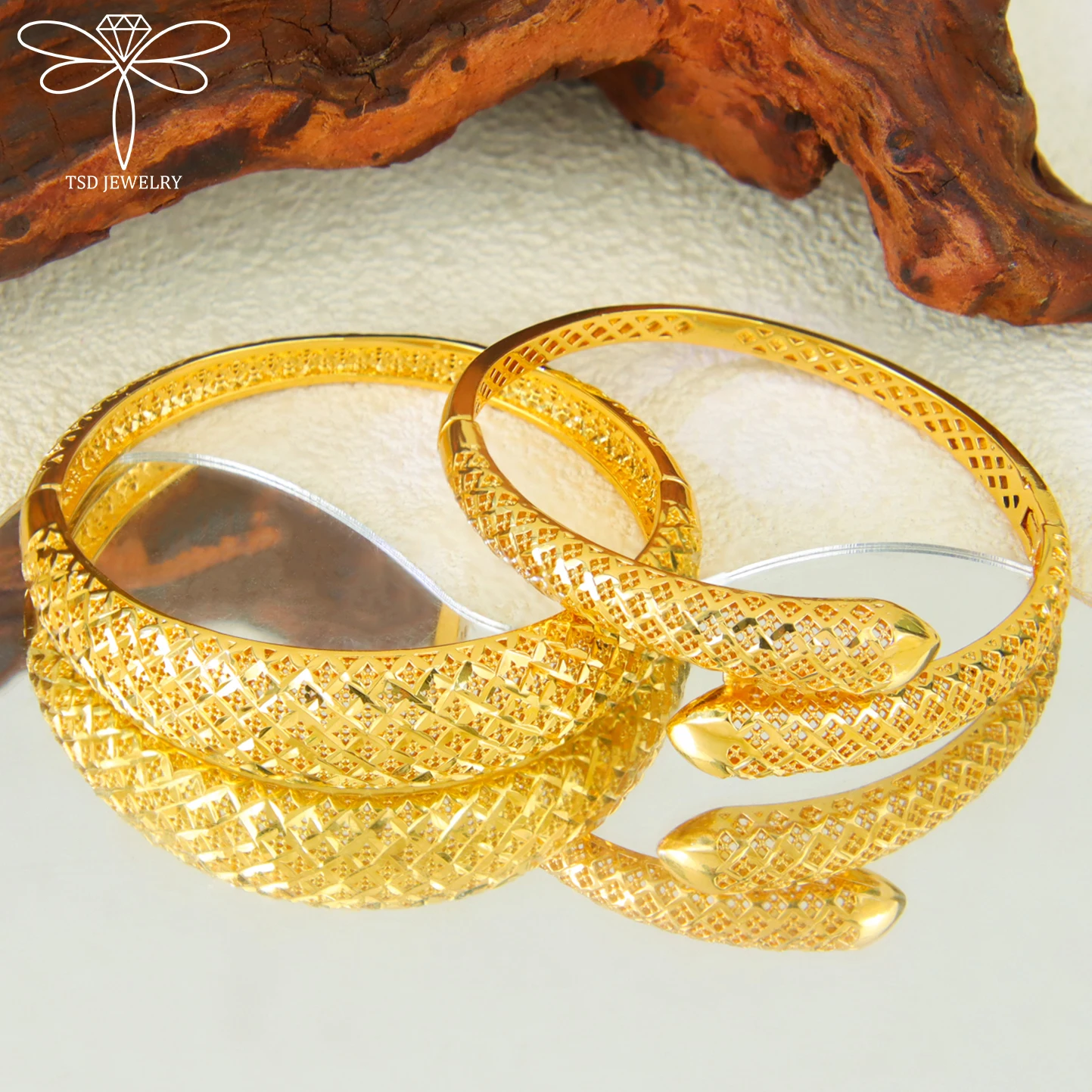 Arabischer Brautschmuck, 21k vergoldet, Habesha Mode, offene Armreifen, Ring-Set, Dubai, islamischer Damenschmuck für Veranstaltungen und Partys – Detail 4