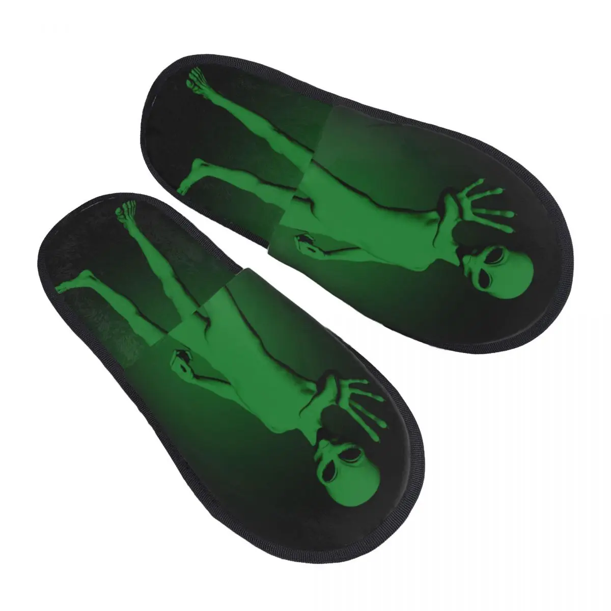 Indoor Green Alien Figure Warm Slippers Winter Home Plush Slippers Fashion Home Soft Fluffy Slippers