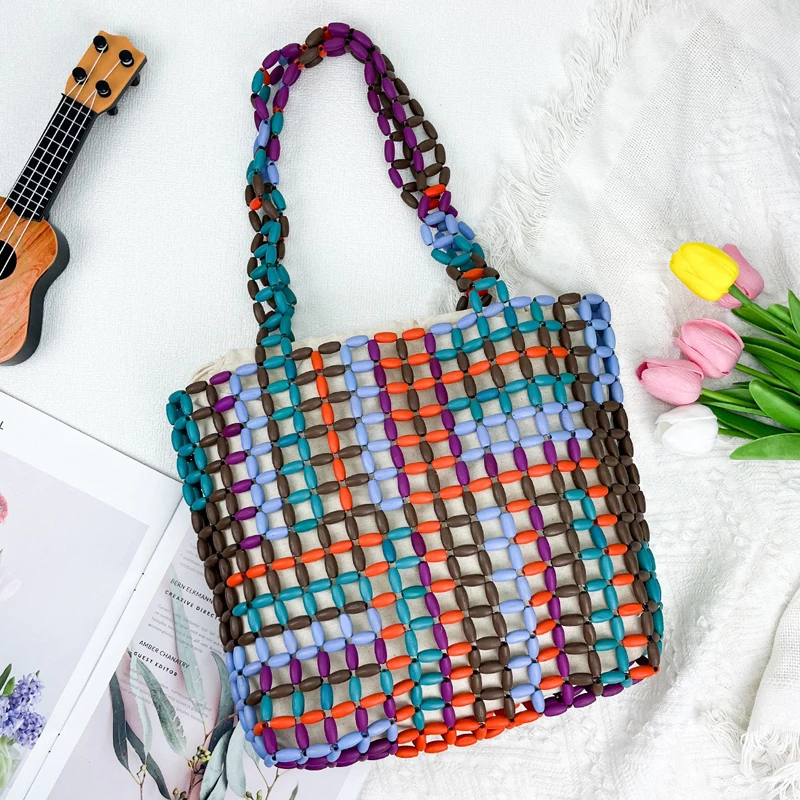 

Hand Woven Rainbow Beach Tote Bag For Women Luxury Designer Handbag And Purse 2026 New In Wood Hollow With Inner Pocket Shoulder