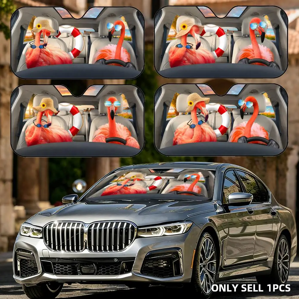 Flamingo Travel Sun Visor Aluminum Foil Windshield Sunshade with Reflective UV Block Heat Insulation Foldable Universal Fit