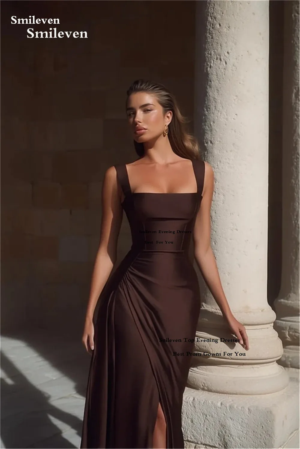 

Smileven Wide Strap Evening Dresses Silk Satin Ruched Bodice Evening Prom Dress Customized 2026