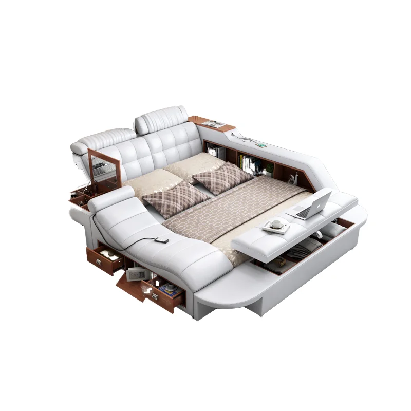 Custom Luxury Modern King-Size Leather Bed Frame Storage Adjustable Mattress High Quality Soft Bedroom Furniture 1 Year Warranty