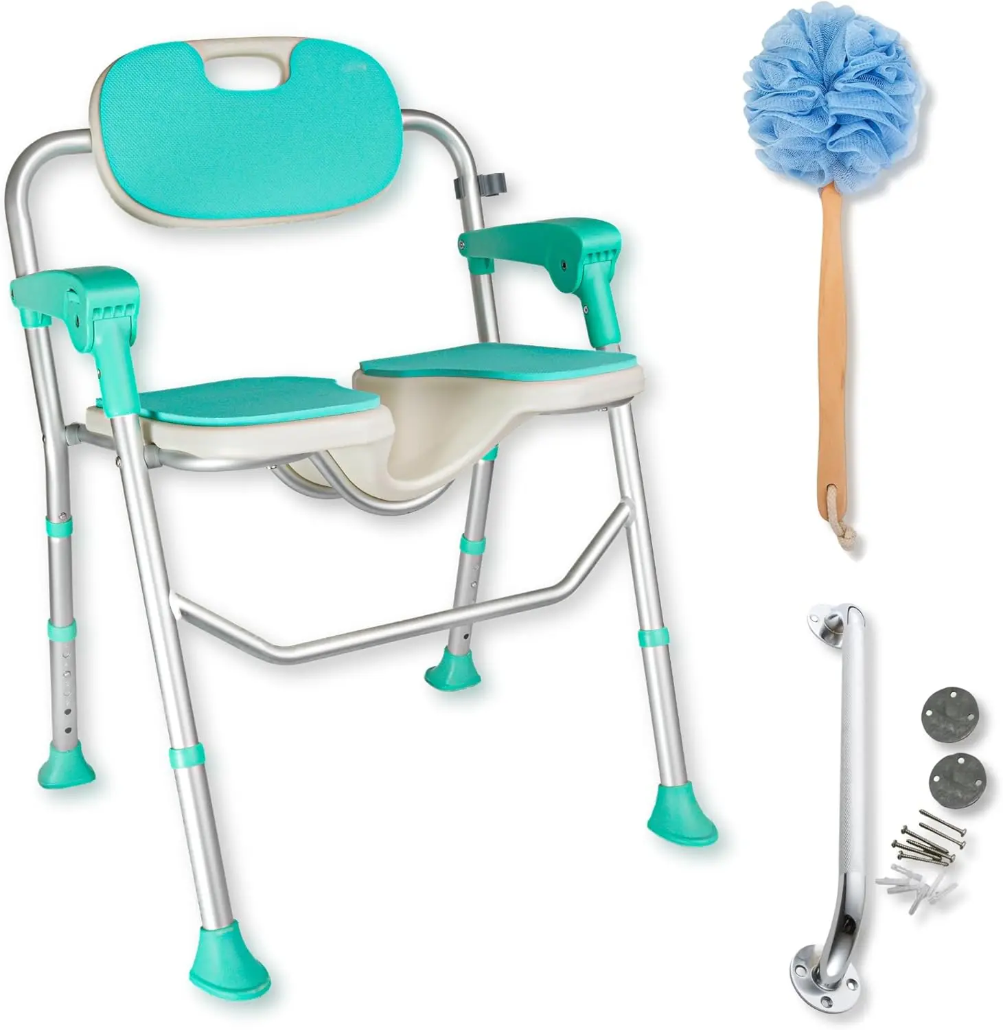 

Heavy-Duty Foldable Shower Chair with Arms and Backrest, Adjustable Height for Elderly and Disabled, FSA/HSA Eligible