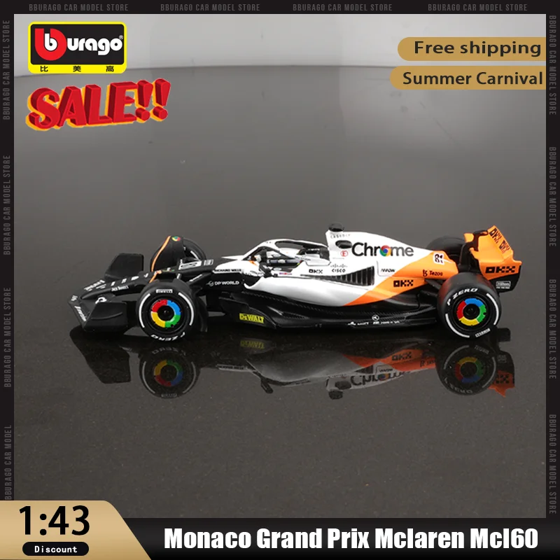 New 2023 Bburago 1:43 Mclaren Mcl60 Monaco Version Alloy Miniature Diecast Model Triple Crown King Mclaren Mcl60 F1 Toy Kid Gift