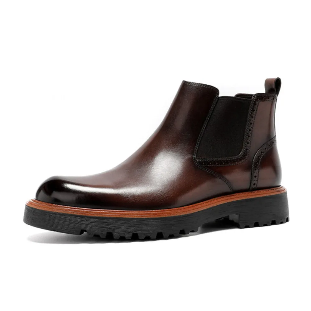 British Style Retro Genuine Leather Men Boots Fashion Thick Sole High Top Casual Short Boots for Men Trend