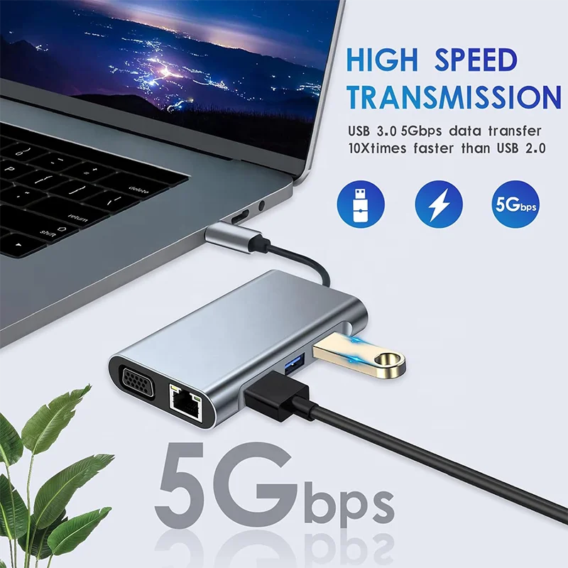 Multi Function 8 in 1 USB-C USB C to Dual 4K   USB C Multifunctional Hub Docking Station 8-In-1 with 2   Extend Display