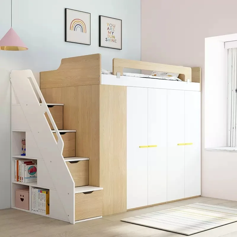 @Children's wardrobe bed multi-functional combination cloakroom bed and lower cabinet integrated small apartment large-capacity