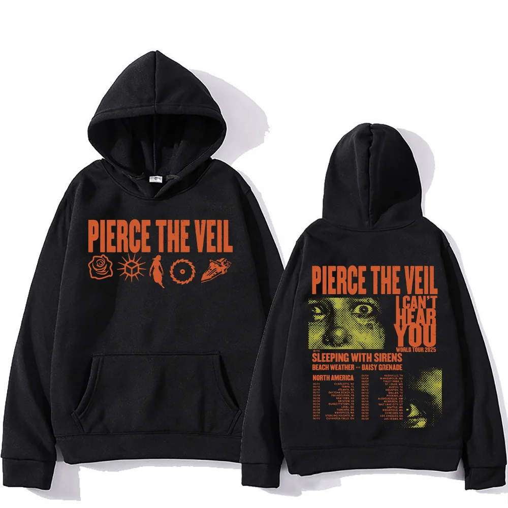 Pierce The Veil Hoodies I Can't Hear You World Tour 2025 Sweatshirts New Rock Band Punk Fans Clothing Loose High Street Pullover