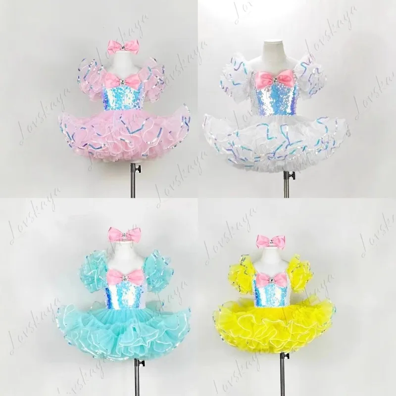 

Детский костюм-пачка из пышной пряжи для девочек, костюм для подиума с блестками, танцевальный костюм