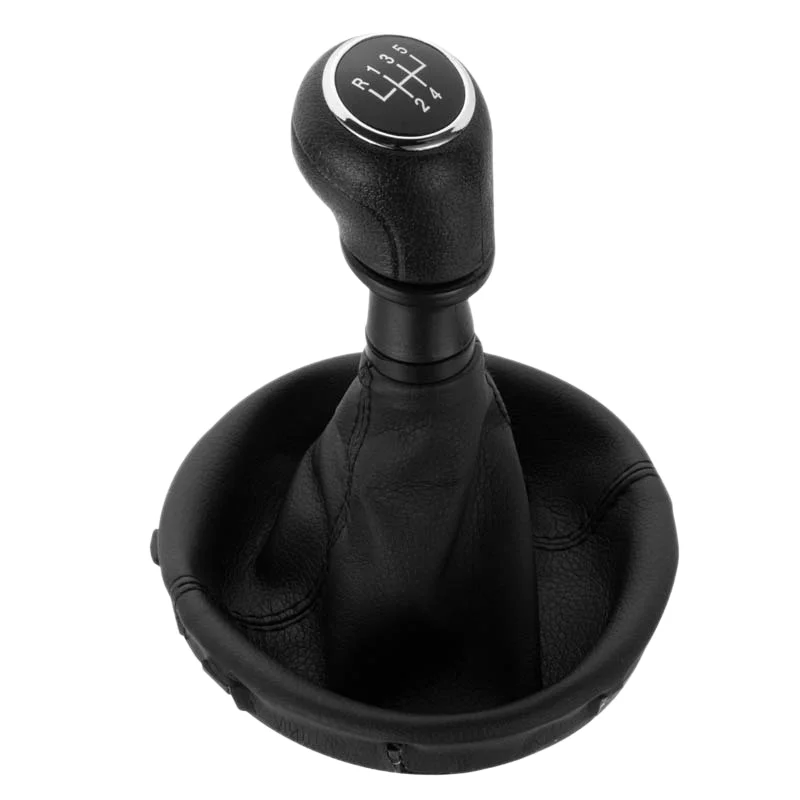 5 Speed Gear Shift Knob with Gaiter Boot Kit Chrome Trim For Volkswagen Transporter T5 2003‑2019 T6 2015‑2019 Synthetic Leather