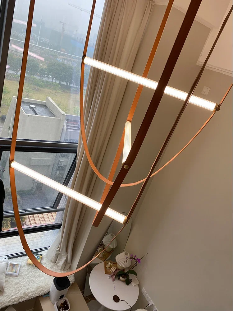 Lampadario di Design con cintura Flos italiana moderno e minimalista arte in pelle soggiorno Hotel soffitto alto scale ristorante luci a LED