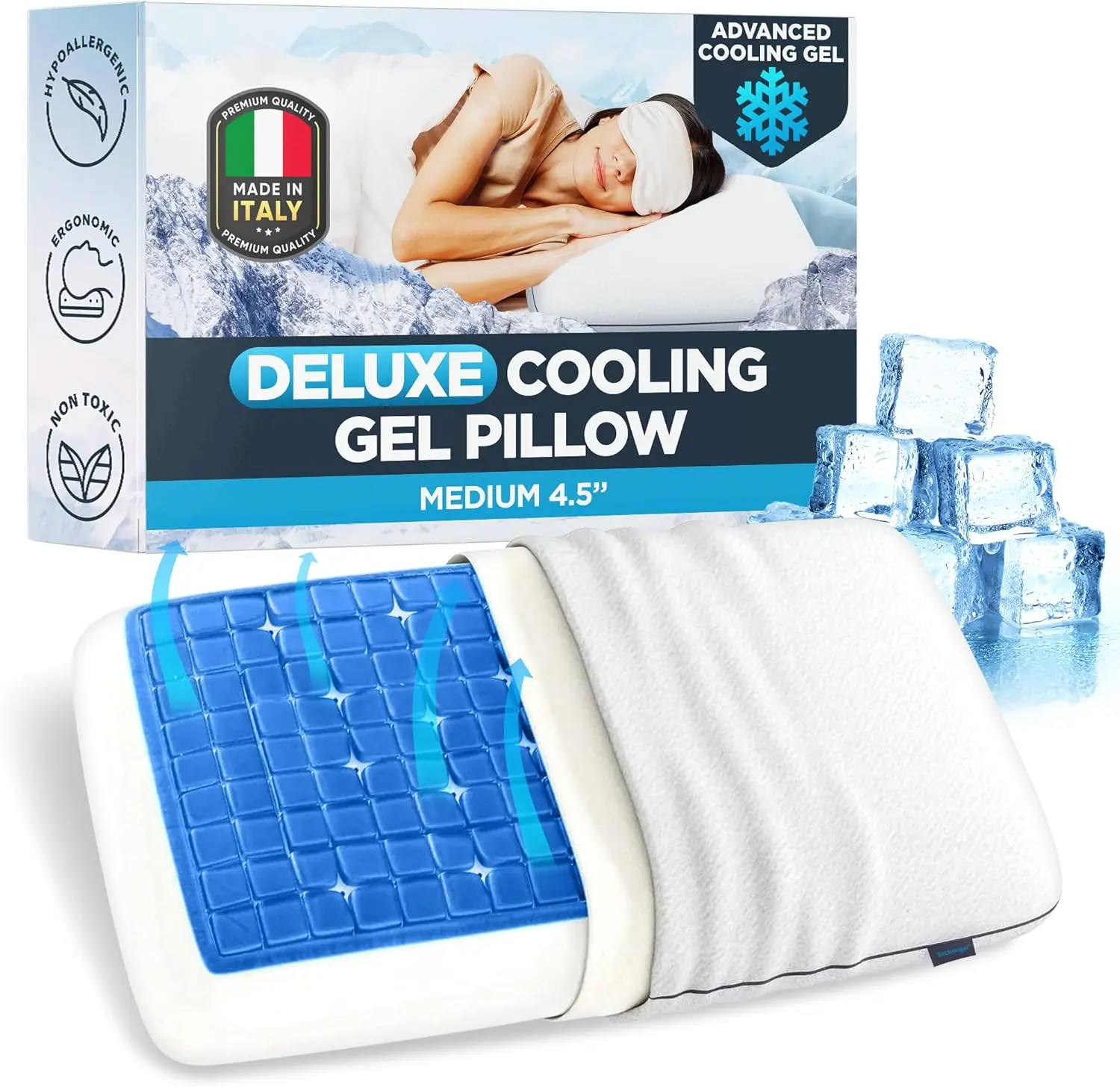 

Cooling Gel Pillow for Neck Pain Relief - Ergonomic Memory Foam Support for Side & Back Sleepers with Washable Cover, Medium