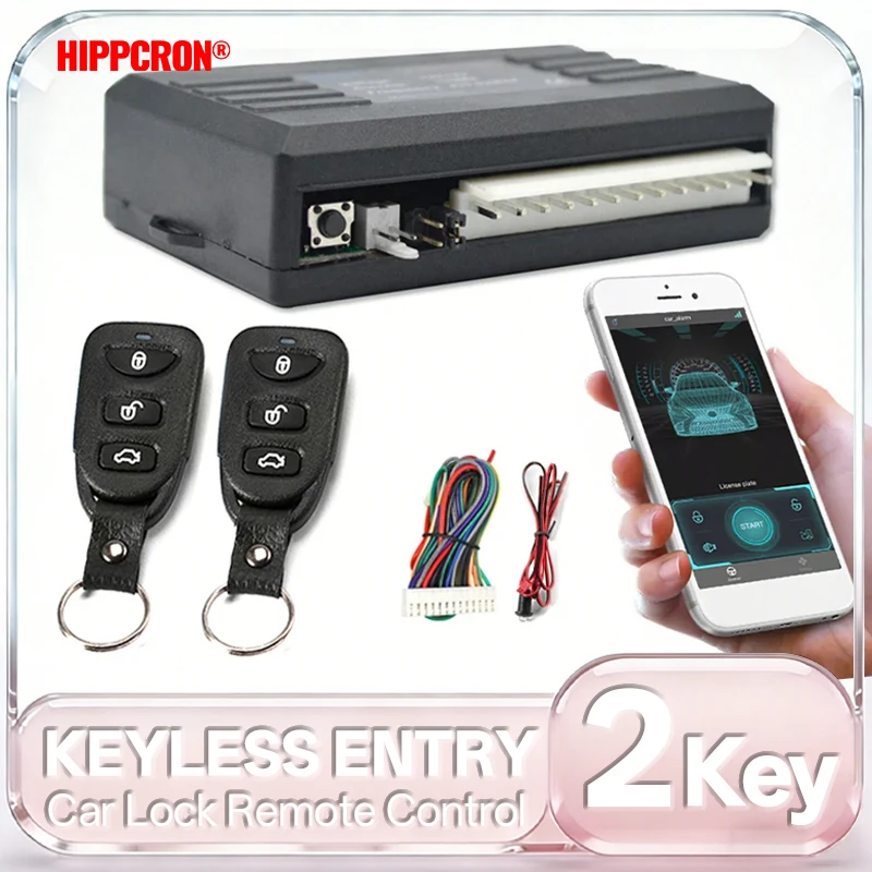 HIPPCRON Kit de Cierre Centralizado Remoto para Automóvil de 12V, Sistema de Bloqueo de Puertas sin Llave, Sistema de Alarma para Automóvil con 2 Controles Remotos, Control por Aplicación