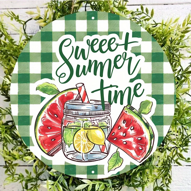 

Sweet Summer Round Aluminum Wreath Sign, UV Resistant, Scratch Resistant, Easy to Hang Door Decoration, Home Decor, 8x8 Inch