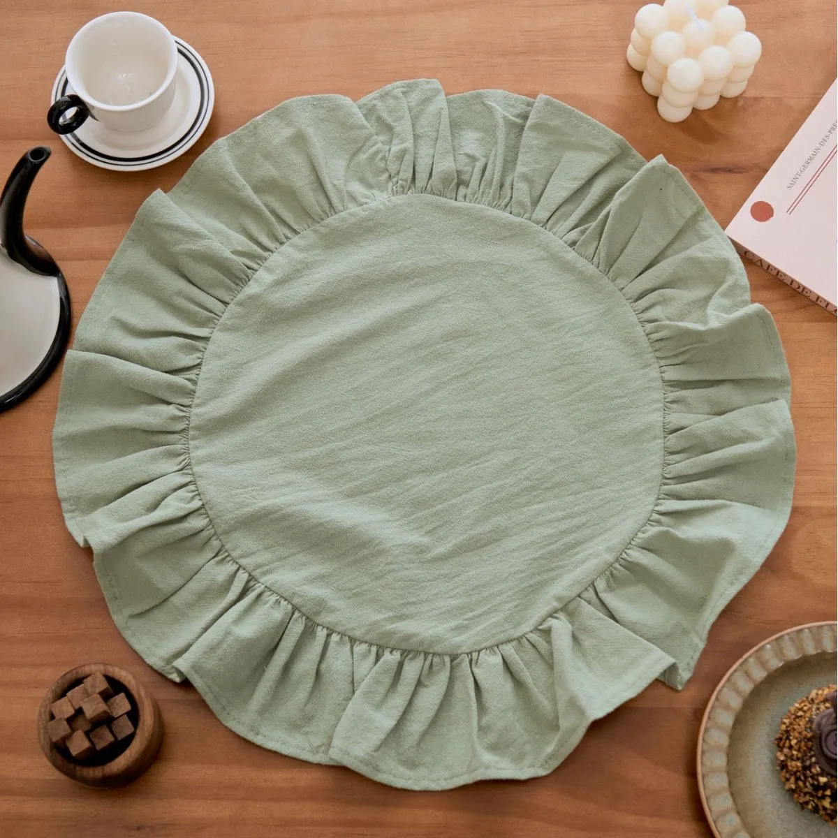 4PCS Sage green Cotton Ruffle Napkins Cloth Soft and Durable,For Festival Party Birthday Wedding Skitchen Dinner DecorS