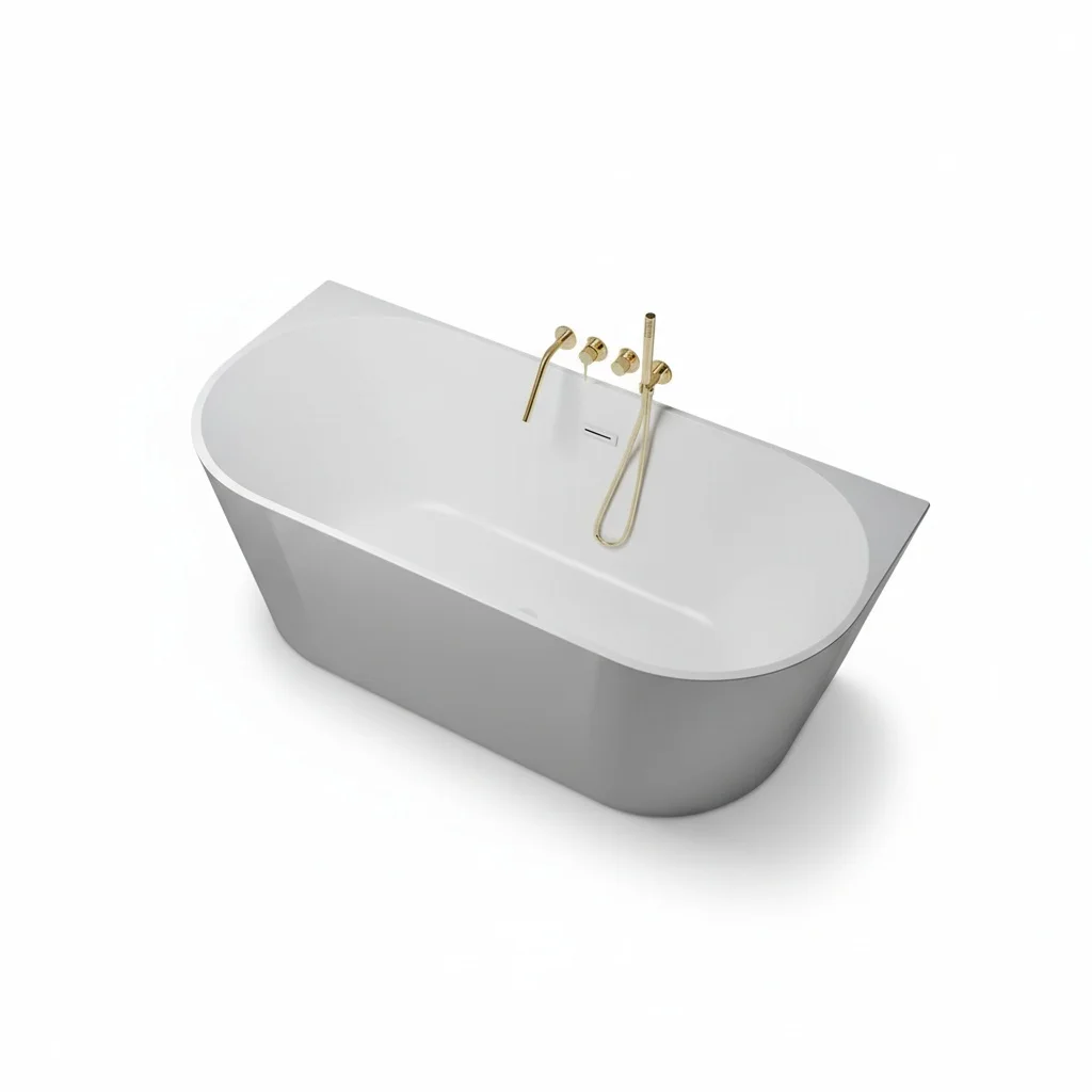 Narrow Edge Freestanding Bathtub, 1.7m/67inch Acrylic Soaking Tub, Modern Villa Center Drain Bath, Stainless Steel Bracket