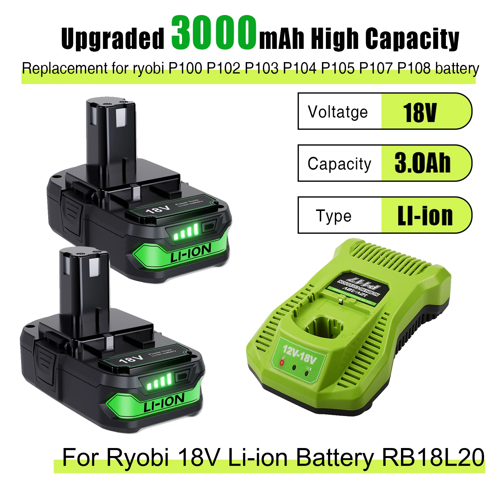 

For Ryobi 18V Lithium Battery For Ryobi One 18v Replacement Battery P108 P102 P103 P104 P105 P109 BPL1820 RB18L50 RB18L40