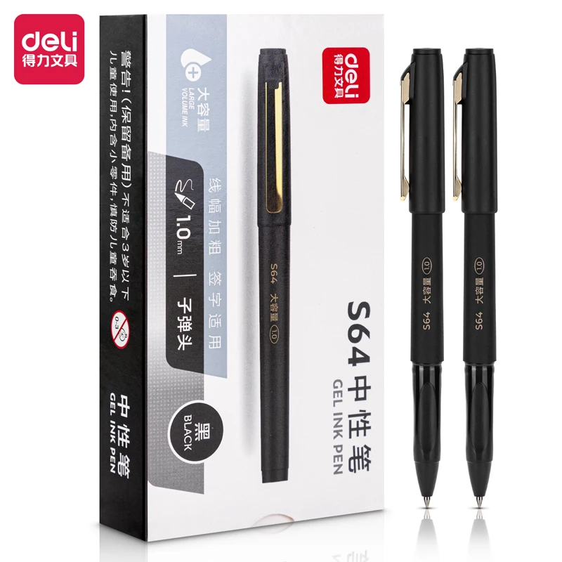 

Deli High-End Black Bullet Style Gel Pen 0.5/0.7/1.0mm Large Capacity Student Business Office Learning Supplies Signature Pen
