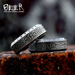 Beier Nordic Vintage Viking Alphabet Kilt Titanium Ring Simple Fashion 316L Staniless Steel Jewelry