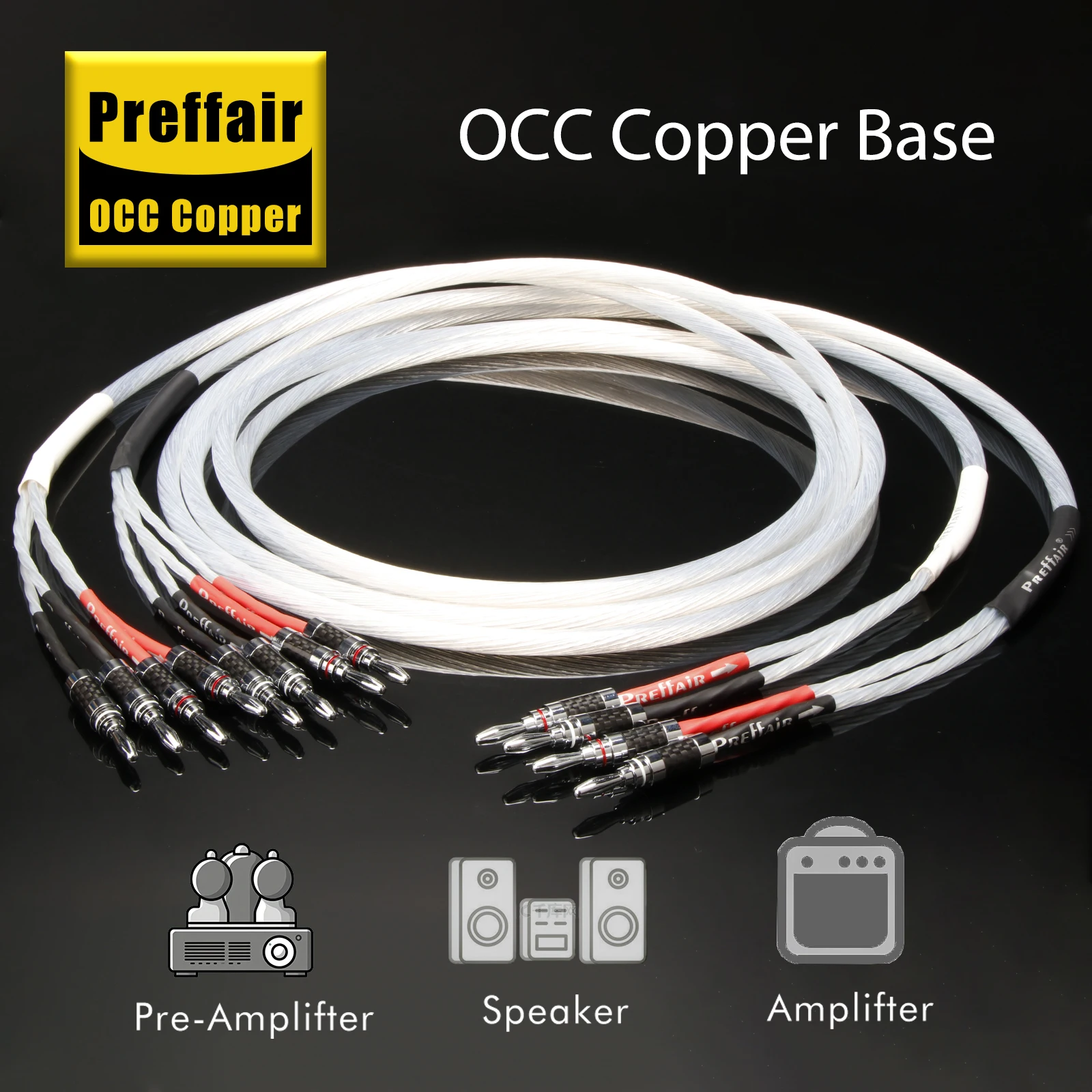 

Preffair X402 HI-End OCC Silver plated Speaker Cables Audiophile 2 to 4 Banana Loudspeaker Wires for Audio Speaker/AMP/Subwoofer