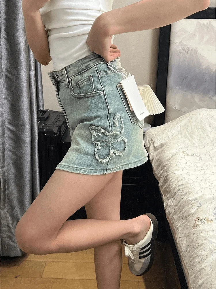 

Retro Embroidery High Waist Denim Skirt Women's Summer Slimming Bodycon ort Skirt Faionable Trendy