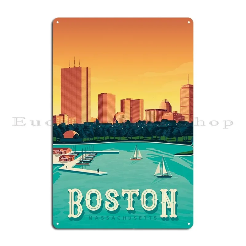 Boston Travel Poster Metal Plaque Garage Party Plates Home Printed Plaques Tin Sign Poster