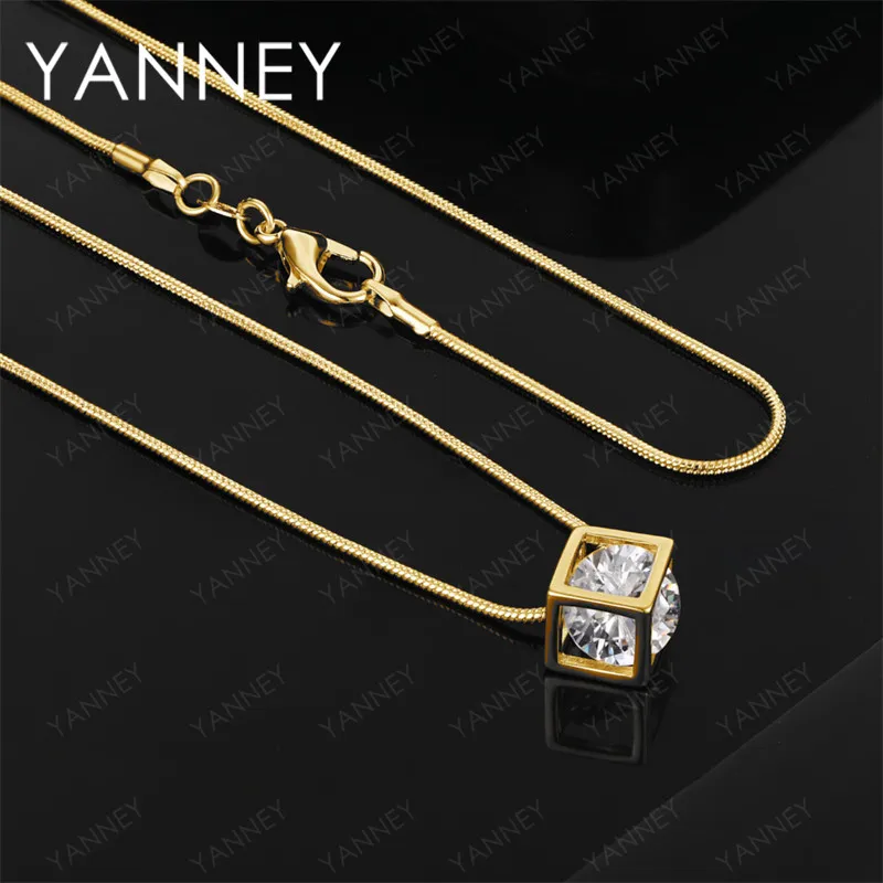 

925 Sterling Silver 18K Gold 16-30 Inch Exquisite Square Zircon Pendant Necklace for Women's Wedding Accessories Party Jewel