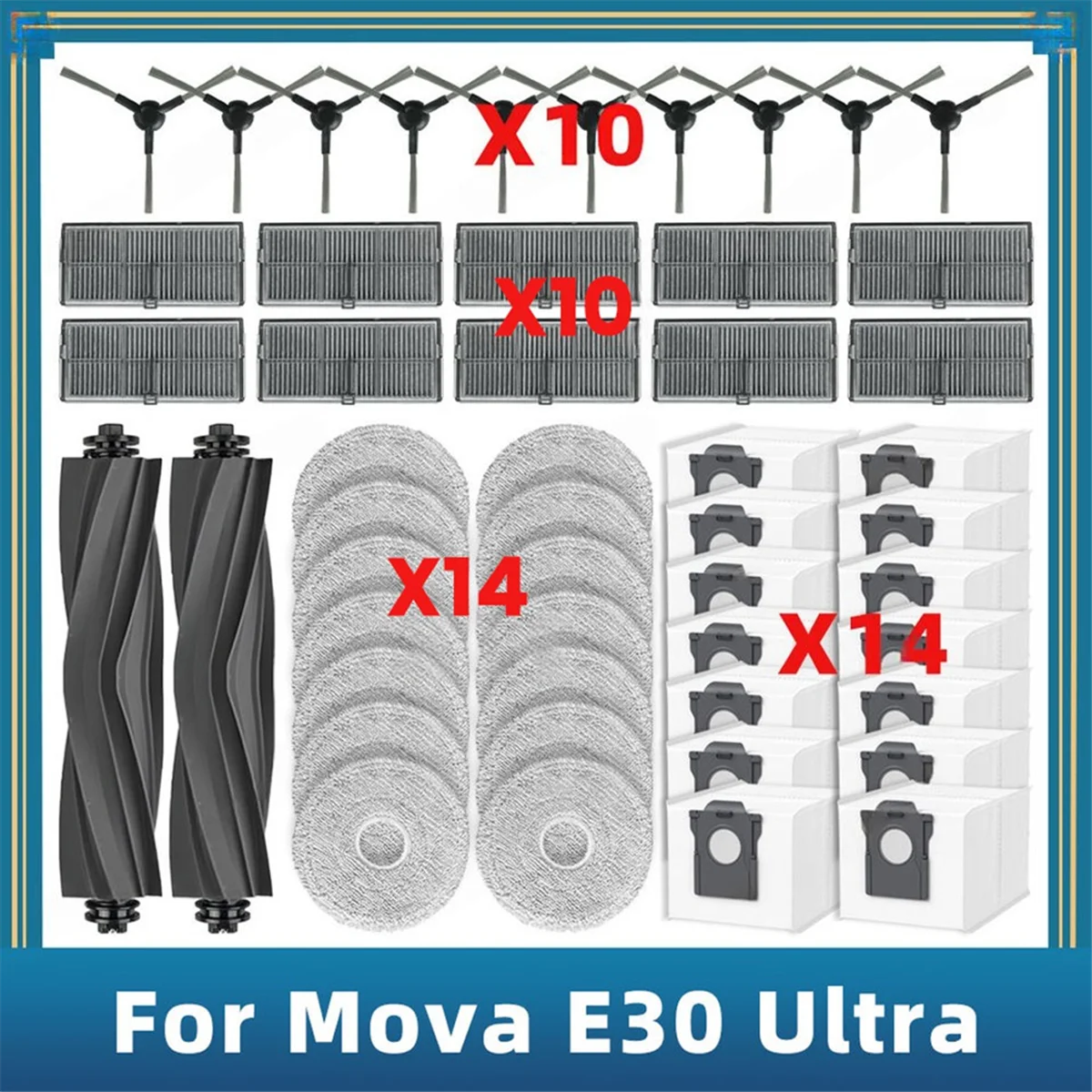 ABJZ 50PCS voor E30 Ultra/Trouver E30 Ultra Vacuüm Vervangende Onderdelen Belangrijkste Zijborstel Filter Mop Doek stofzak