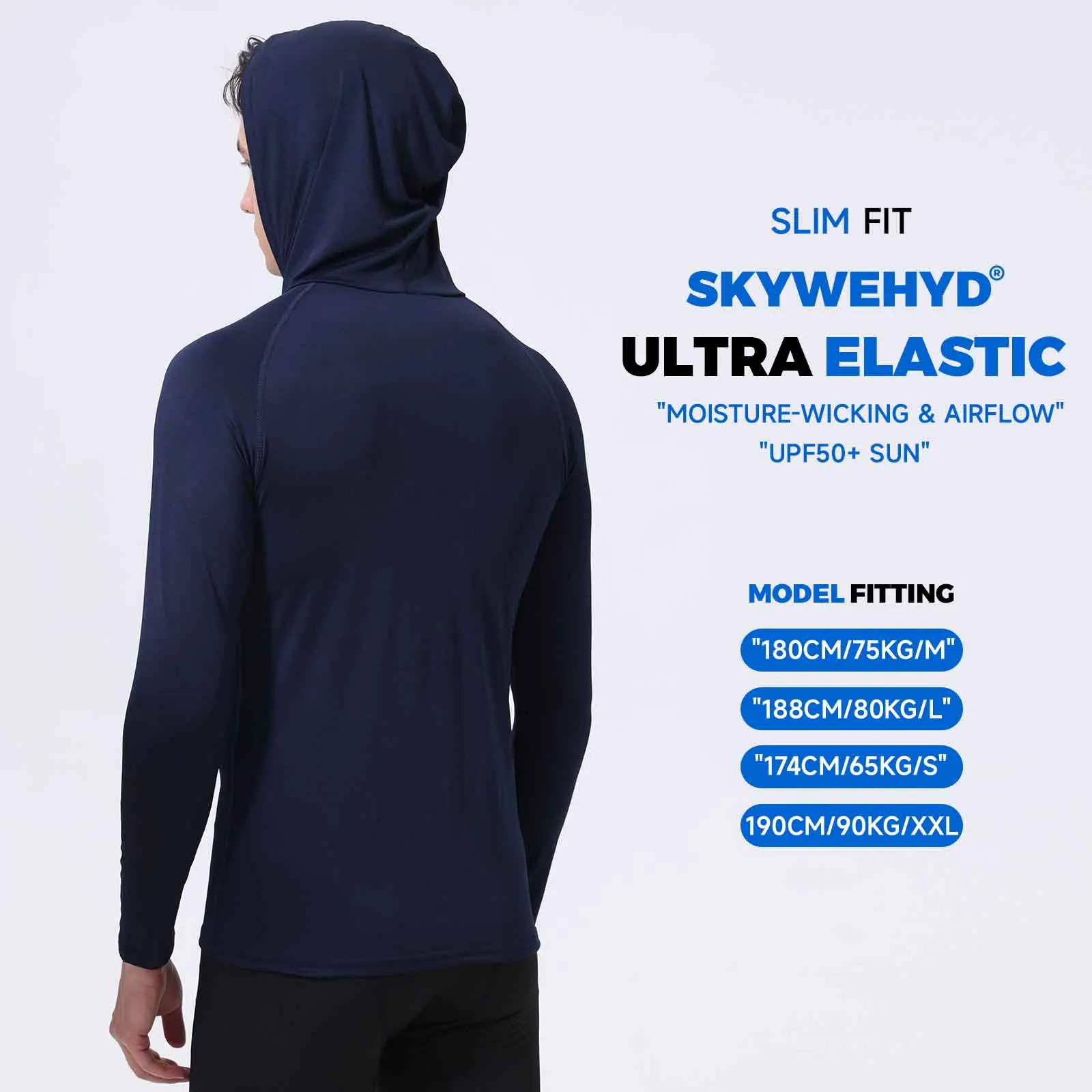 Men's Athletic Hoodie Long Sleeve Fishing Shirts, Upf 50+ Uv Sun Protection, Fitted High Stretch, Built-In Face Mask image 3