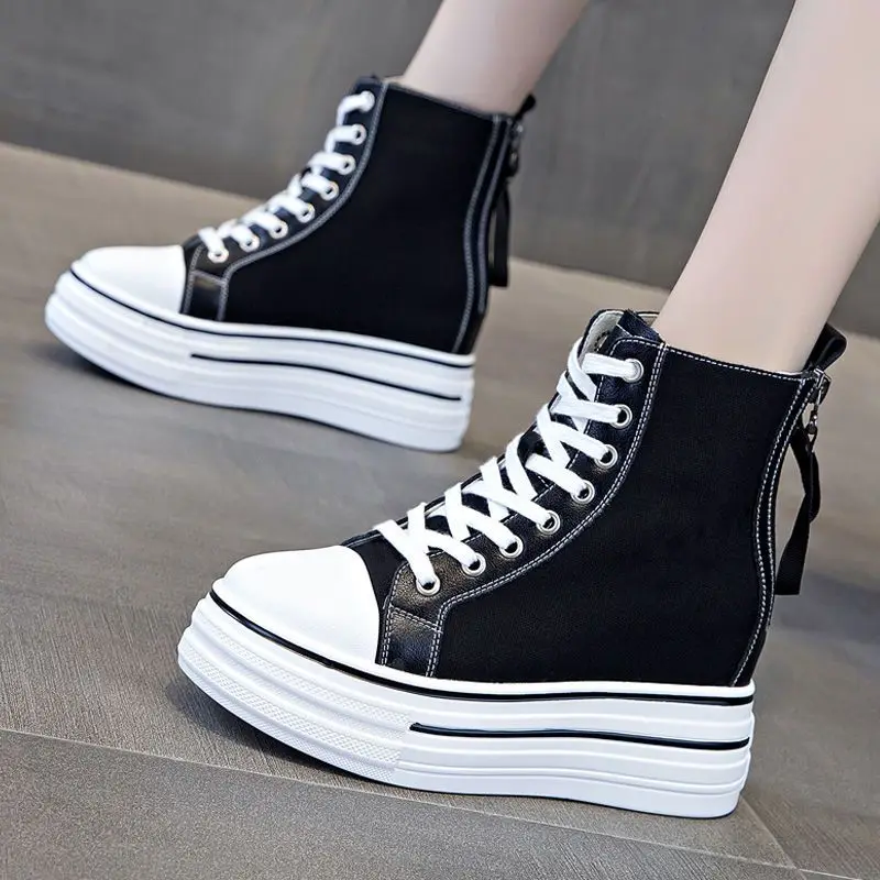 With Laces High Platform Sneakers Female Ankle Boots Sports Lace-up Booties Work Footwear Chunky Short Shoes for Women 39 Sale