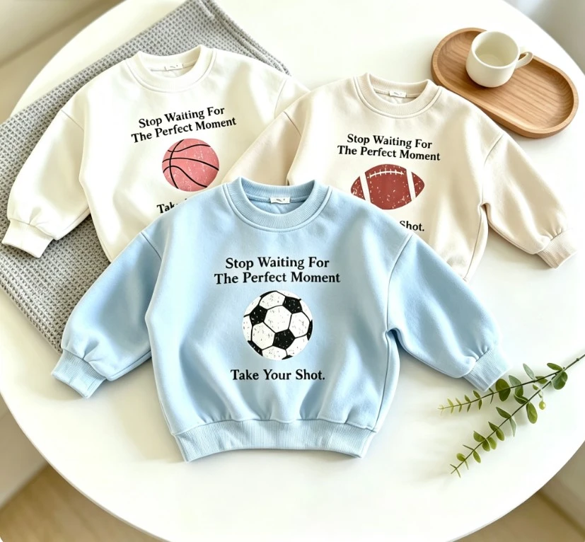 Soft Cotton Toddler Sport Ball Crew Neck Sweatshirt Popular Kid Autumn Daily Wear Baby Infant Costume Kid Simple Tops Clothing