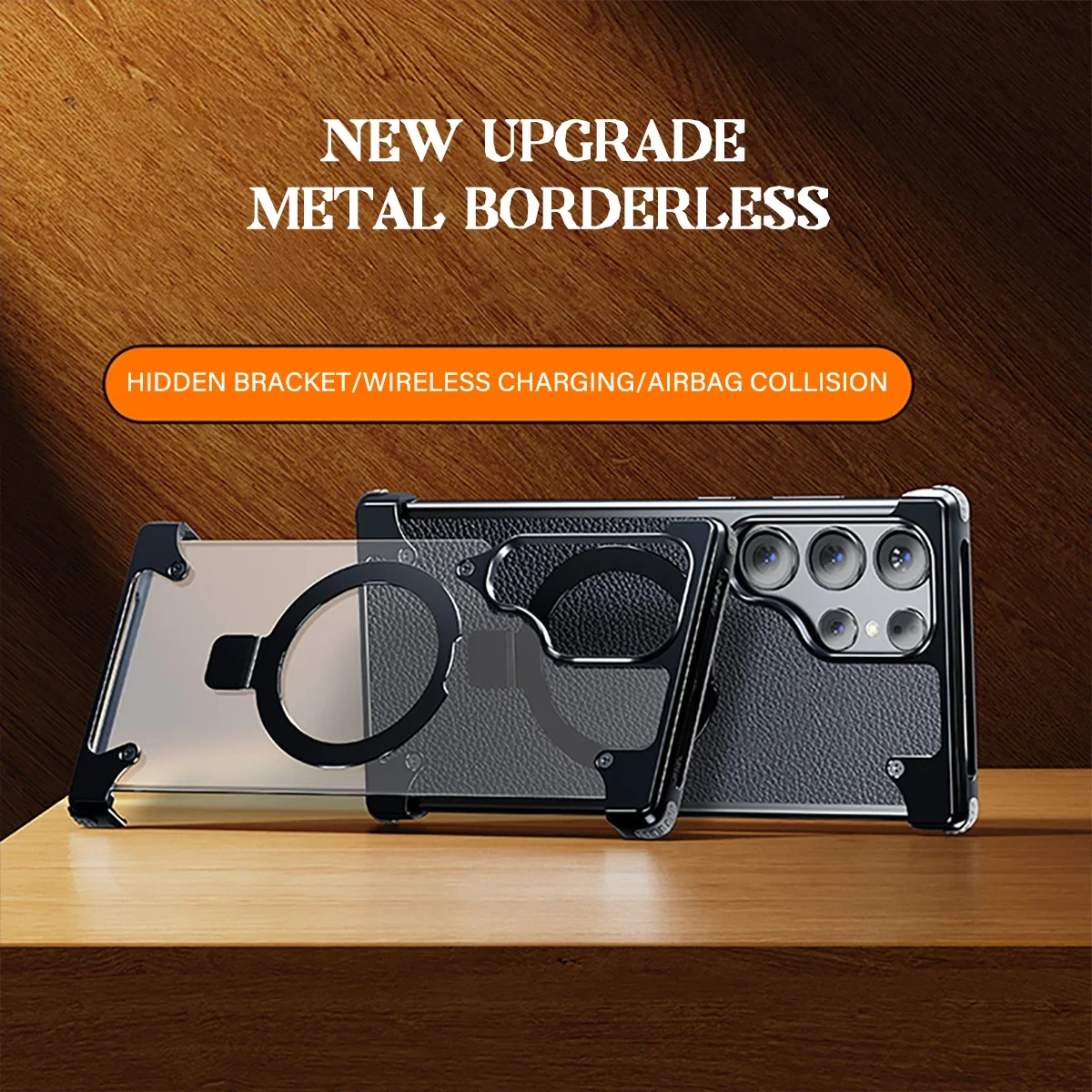 Magnetic Magsafe Aluminum Stand Framless Phone Case for Samsung S24 S23 Ultra Plus Metal Shell Frosted Matte Back Cover Funda