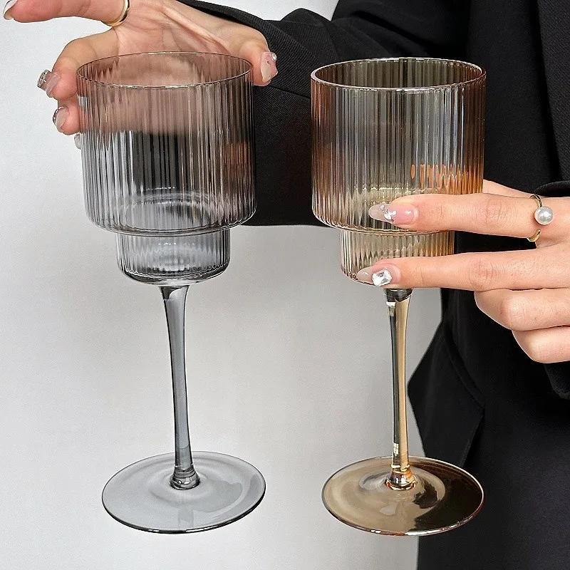 Colorful Nordic Striped Wine Glass, Red Wine Glass, Cocktail Juice Sparkling Water Glass, Party Wedding Wine Set，350ml