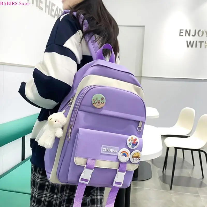 

C9GB 5pcs Harajuku Women Laptop Backpack Nylon School Bags for Teenage Girls Student