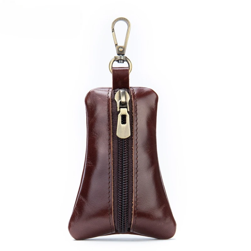 Top Layer Leather Key Pouch Multifunctional Zipper Key Case Universal Keychain Wallet Key Bag