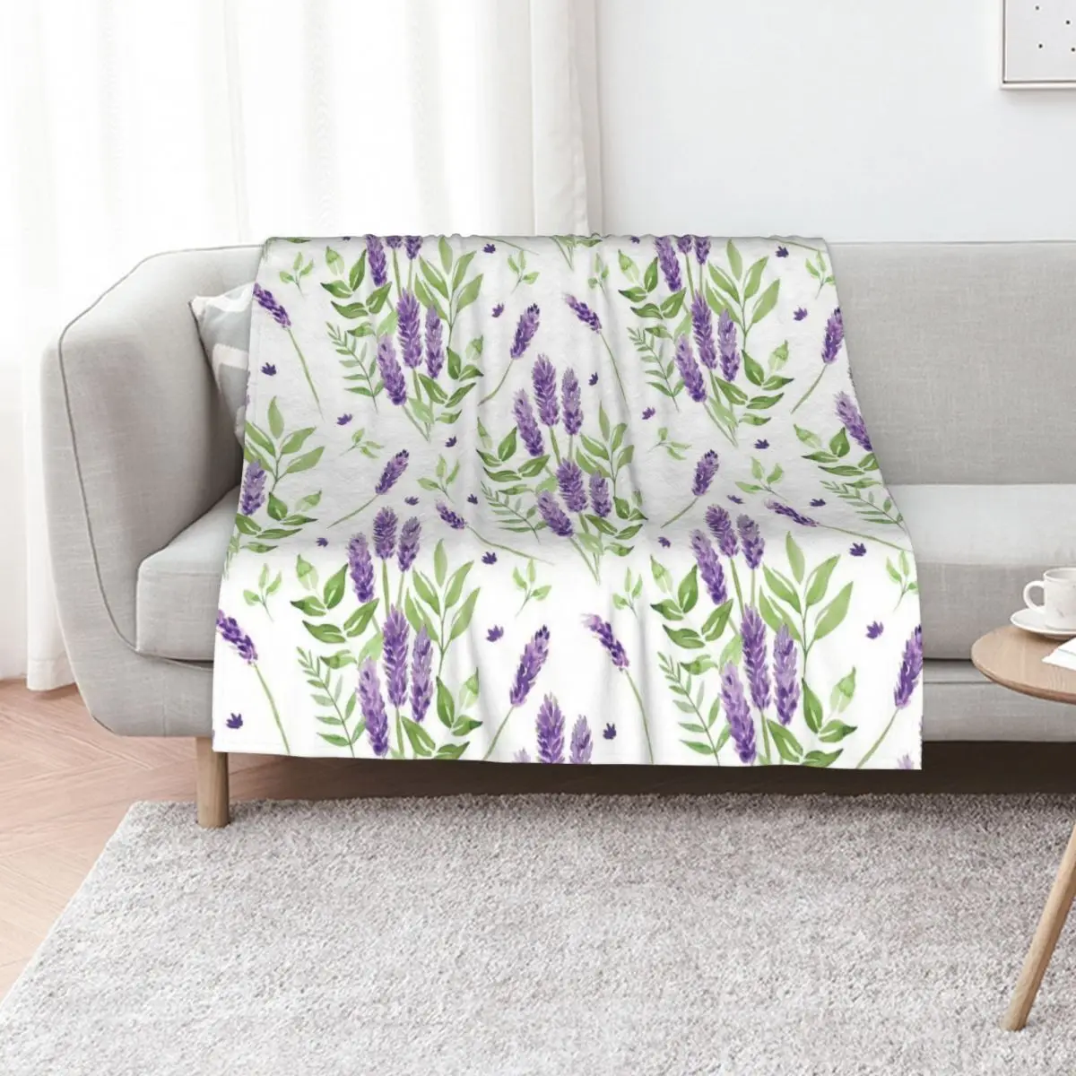 Lavender watercolor pattern Throw Blanket Custom Weighted Soft Plaid bed plaid valentine gift ideas Flannel Blankets