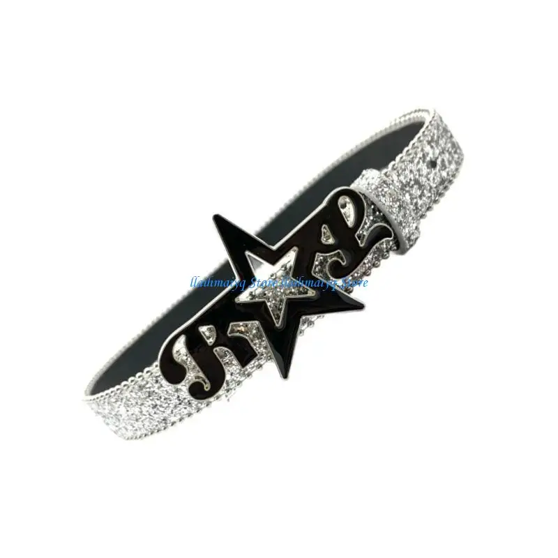 

573B Full Sequins Waist Belt with Star Buckle Disco Party Waist Belt for Girl