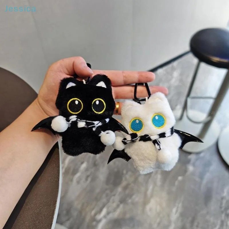 ♥ Cartone animato peluche mini gatto nero ciondolo portachiavi zaino ornamenti appesi portachiavi auto regalo di compleanno