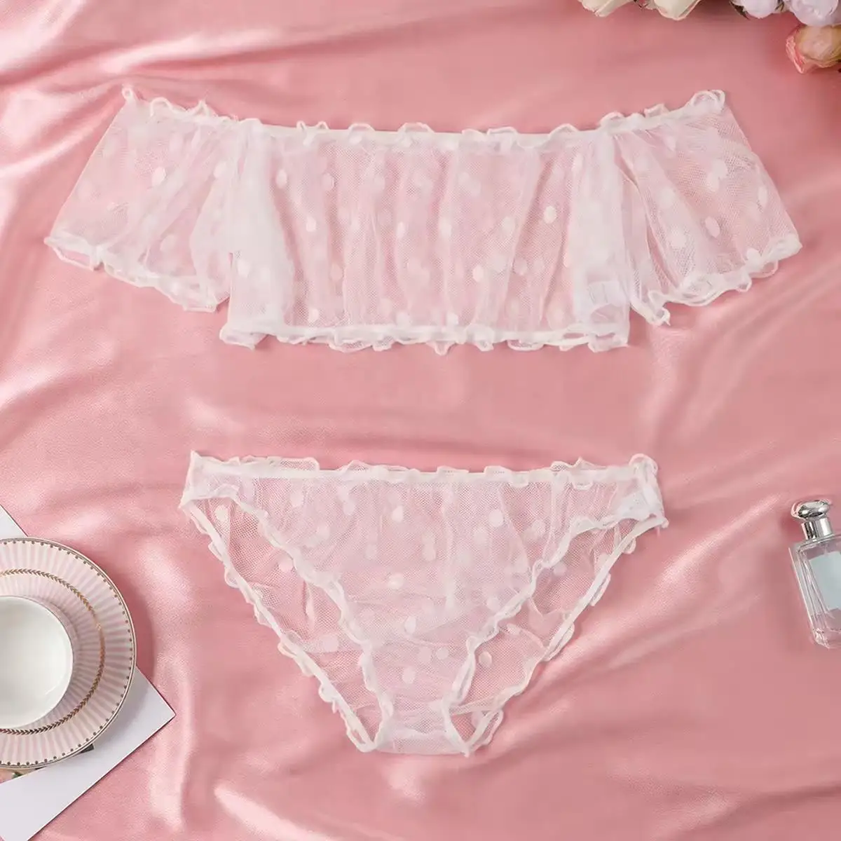 

Полупрозрачный дизайн с узором в горошек, нижнее белье, сексуальный женский бюстье, топ и трусики, комплекты женской сексуальной одежды, летняя одежда