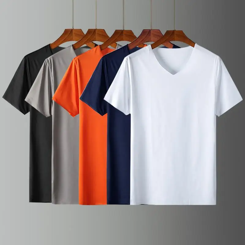 

Men's Casual ort Sve T-irt Slim Fit Youthful Polyester Blend Summer Thin V-Ne Faionable Everyday Wear